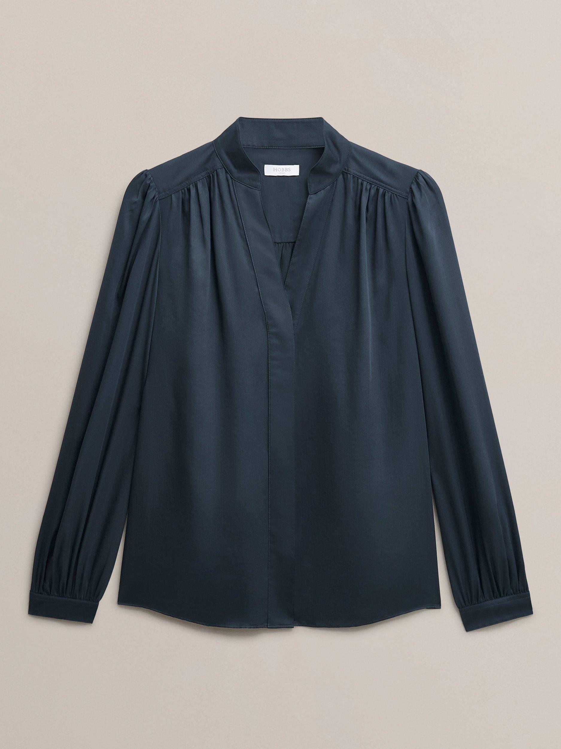 Product image 4 of 6, which shows Hobbs Gwen Satin Shirt, Slate Blue, 10