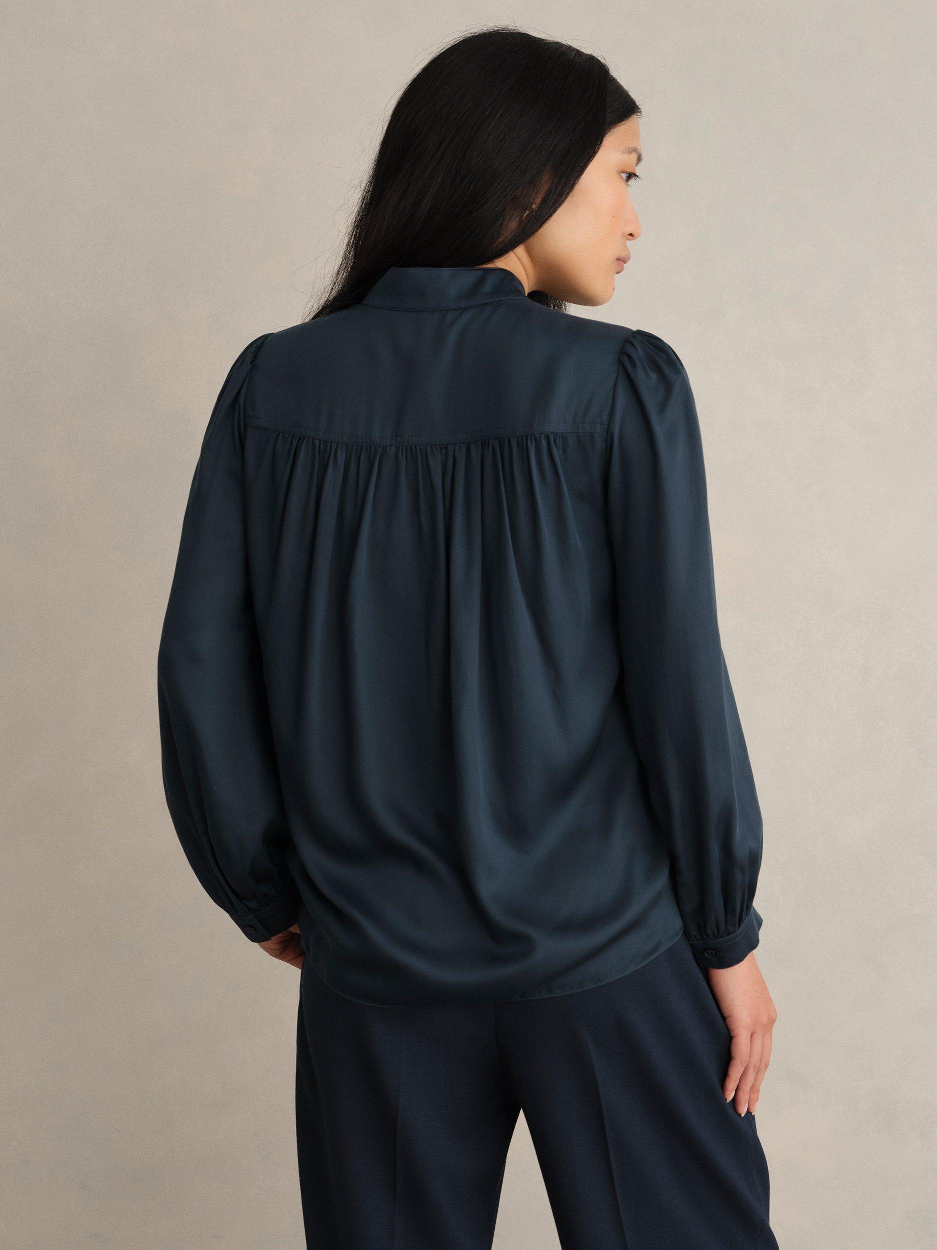 Product image 5 of 6, which shows Hobbs Gwen Satin Shirt, Slate Blue, 10