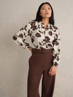 Hobbs Sherry Floral Top, Beige/Chocolate, Beige/Chocolate