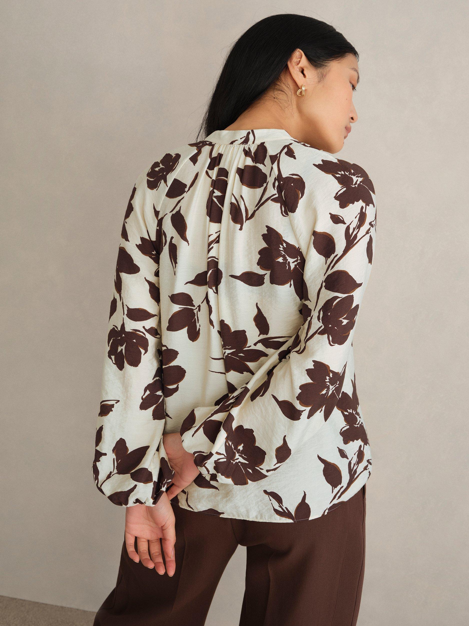 Product image 2 of 6, which shows Hobbs Sherry Floral Top, Beige/Chocolate, 10