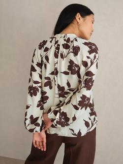 Hobbs Sherry Floral Top, Beige/Chocolate - view 2, Beige/Chocolate