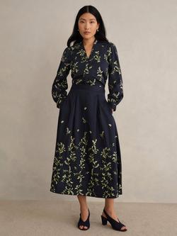 Hobbs Annie Floral Embroidered Skirt, Midnight/Multi, Midnight/Multi