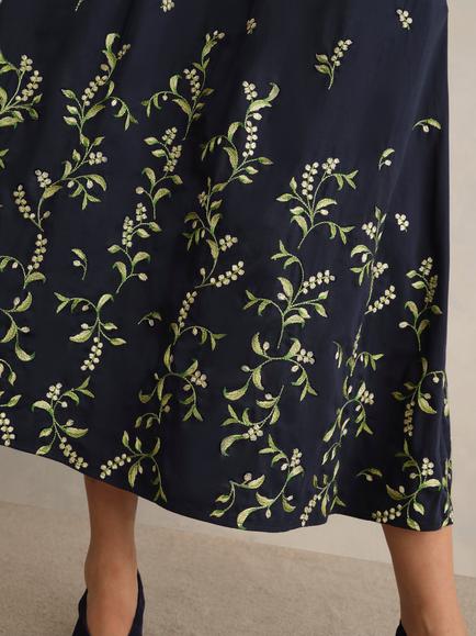 Hobbs Annie Floral Embroidered Skirt, Midnight/Multi - view 2, Midnight/Multi