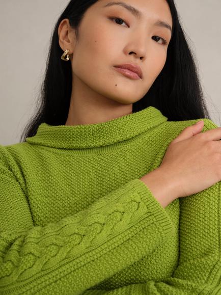 Hobbs Camilla Rolled Boat Neck Cable Knit Jumper, Pear Green - view 2, Pear Green