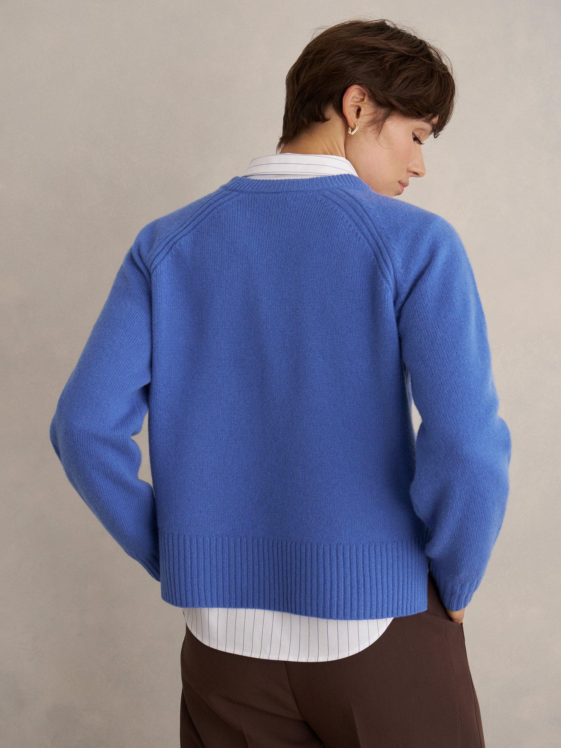 Product image 2 of 5, which shows Hobbs Morgan Round Neck Wool Rich Jumper, Thistle Blue, L