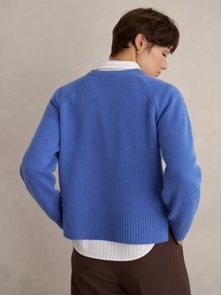 Hobbs Morgan Round Neck Wool Rich Jumper, Thistle Blue - view 2, Thistle Blue