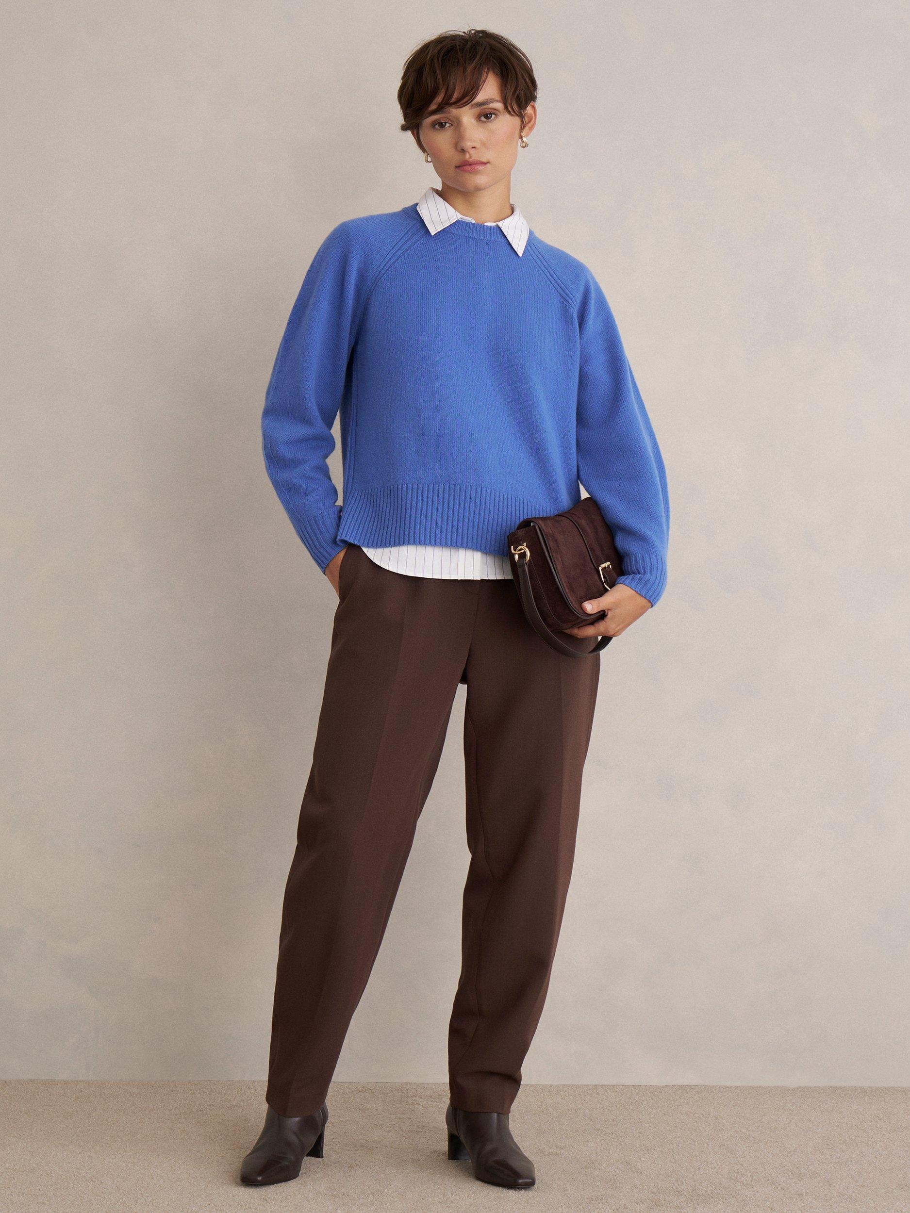Product image 5 of 5, which shows Hobbs Morgan Round Neck Wool Rich Jumper, Thistle Blue, L