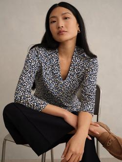 Hobbs Aimee Geometric Jersey Top, Navy/Multi, Navy/Multi