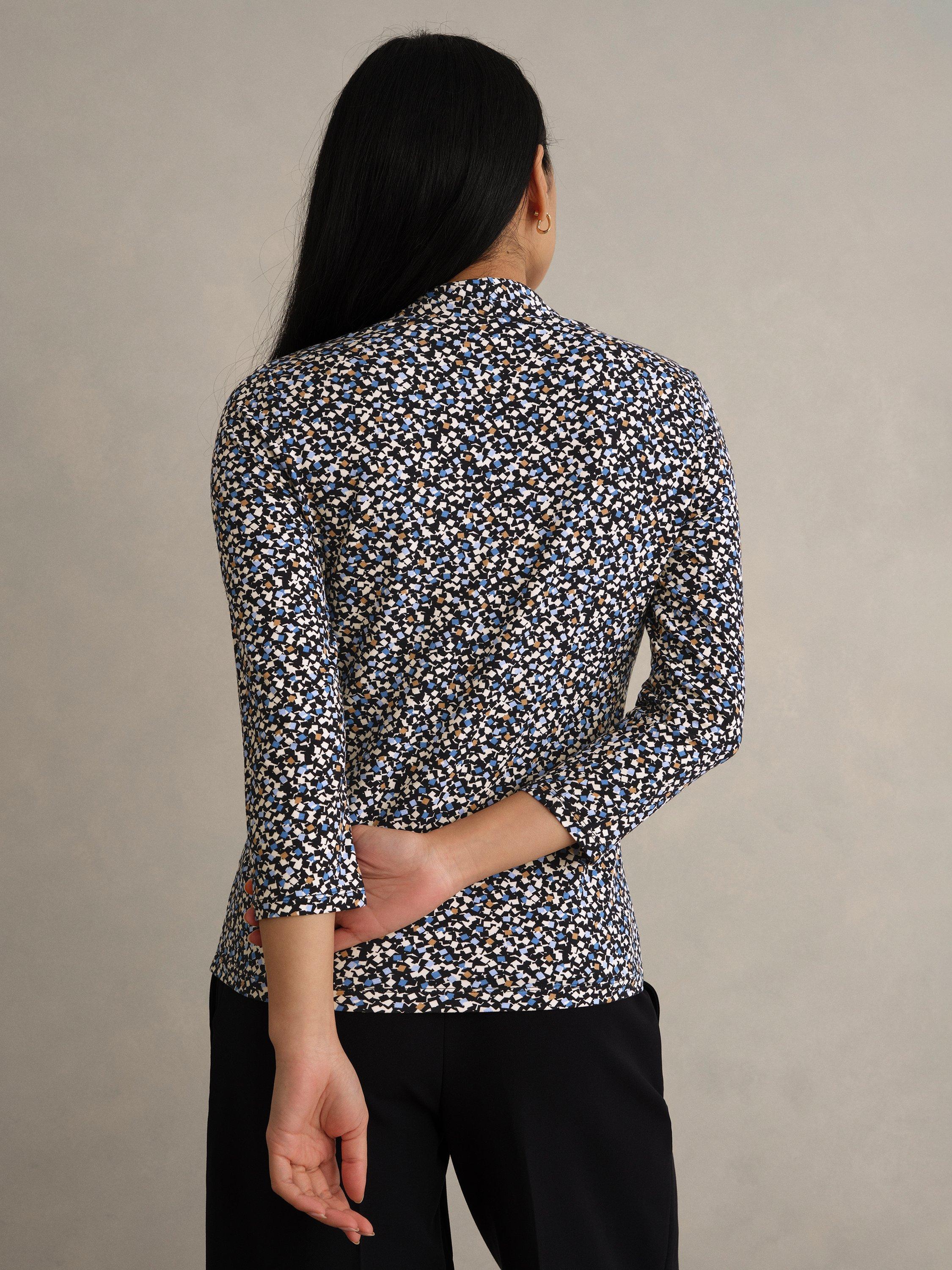 Product image 2 of 6, which shows Hobbs Aimee Geometric Jersey Top, Navy/Multi, L
