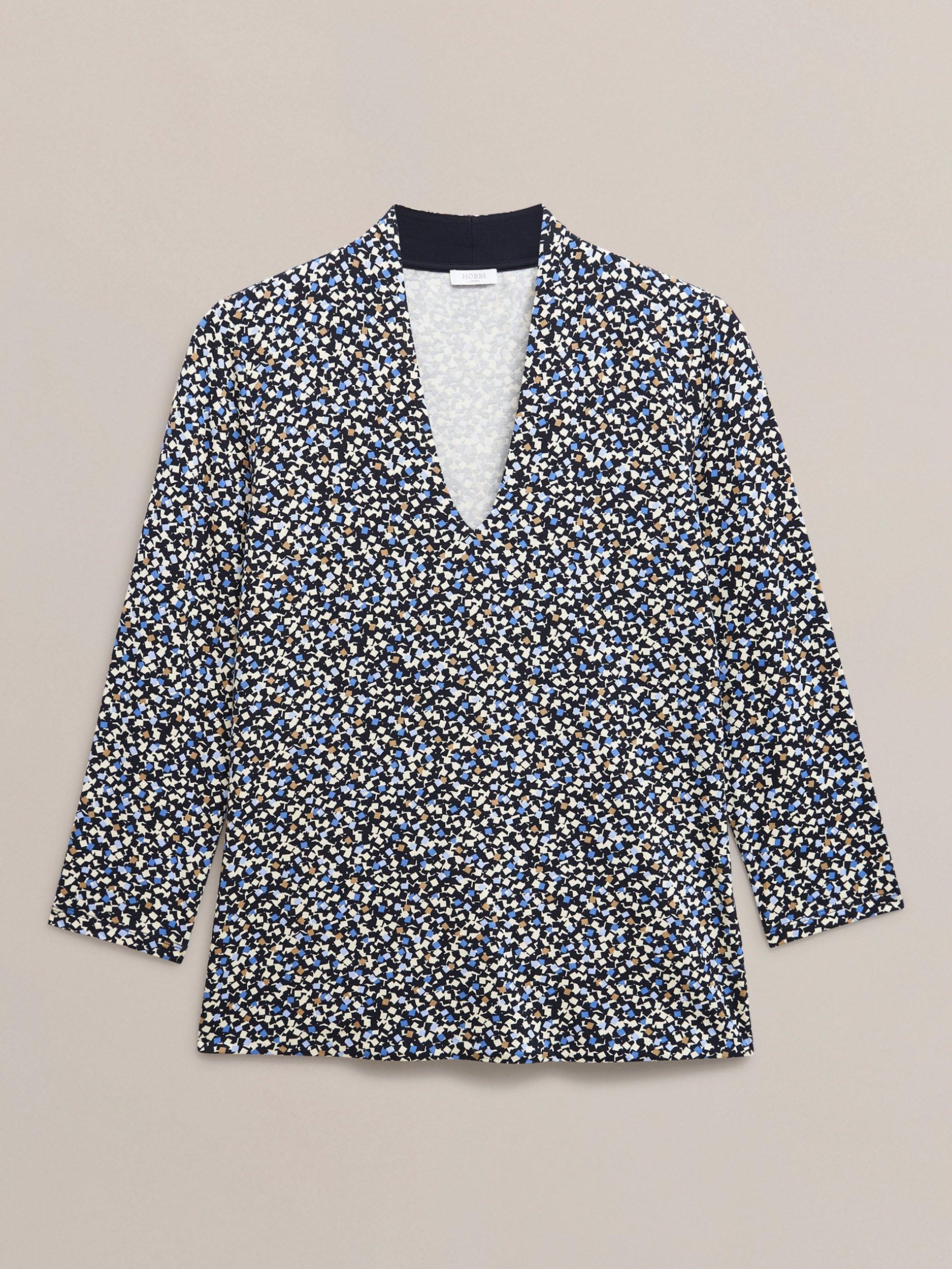 Product image 4 of 6, which shows Hobbs Aimee Geometric Jersey Top, Navy/Multi, L