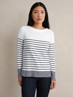 Hobbs Constance Stripe Jersey Top, White/Navy, White/Navy