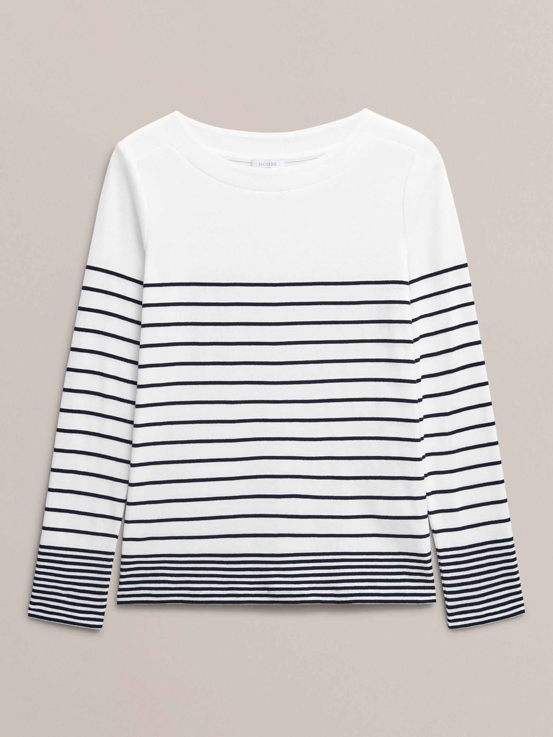 Product image 4 of 5, which shows Hobbs Constance Stripe Jersey Top, White/Navy, L