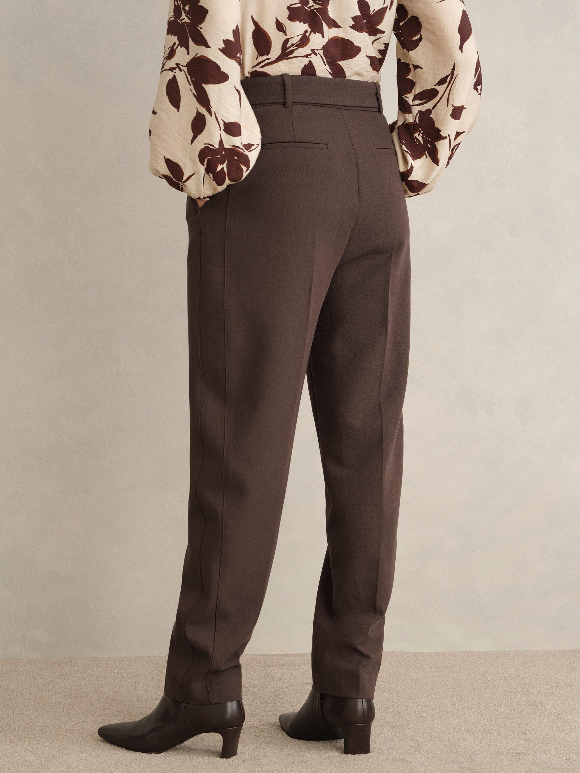 Product image 2 of 5, which shows Hobbs Trina Barrel Leg Tailored Trousers, Deep Brown, 10