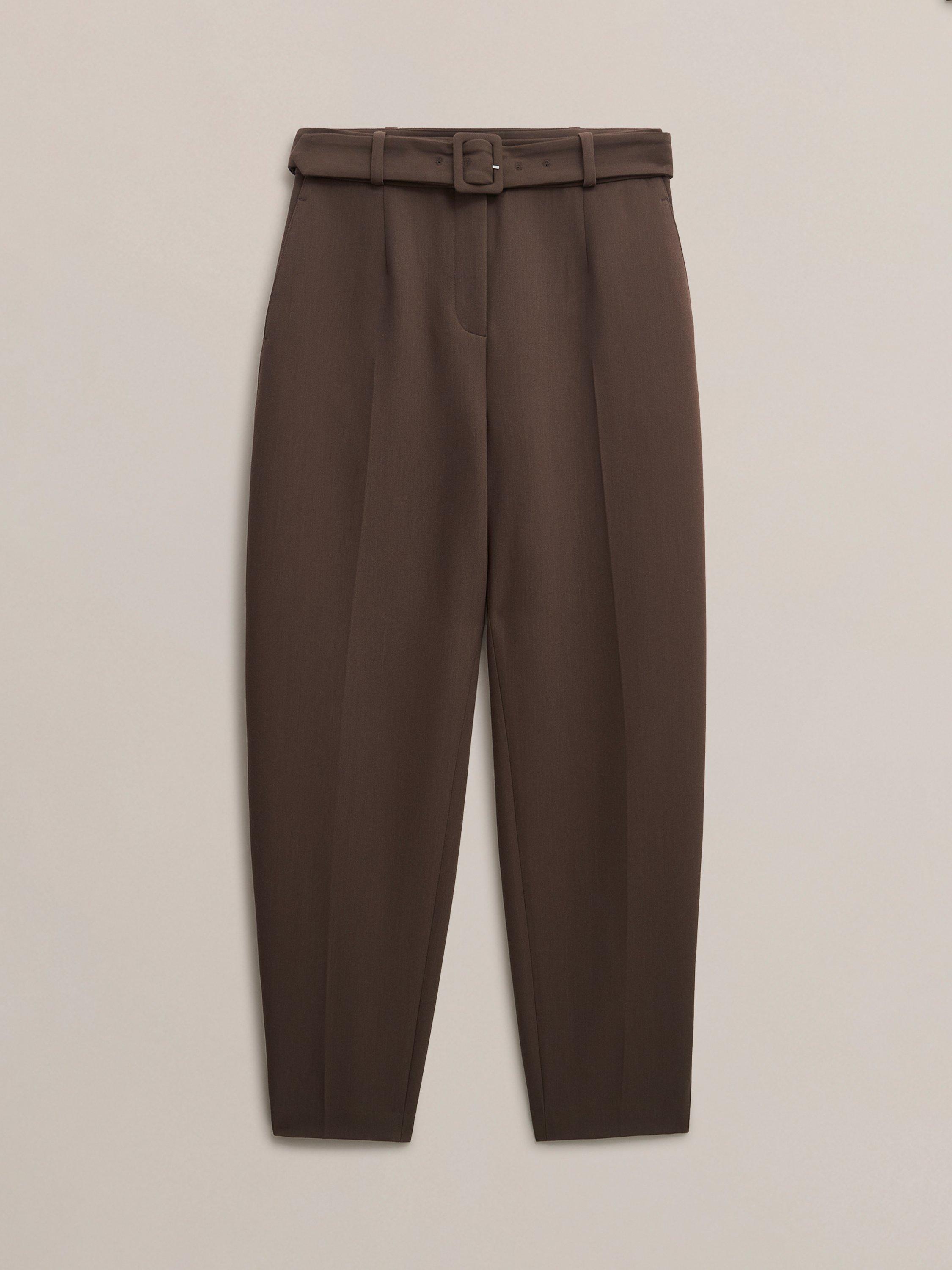 Product image 4 of 5, which shows Hobbs Trina Barrel Leg Tailored Trousers, Deep Brown, 10