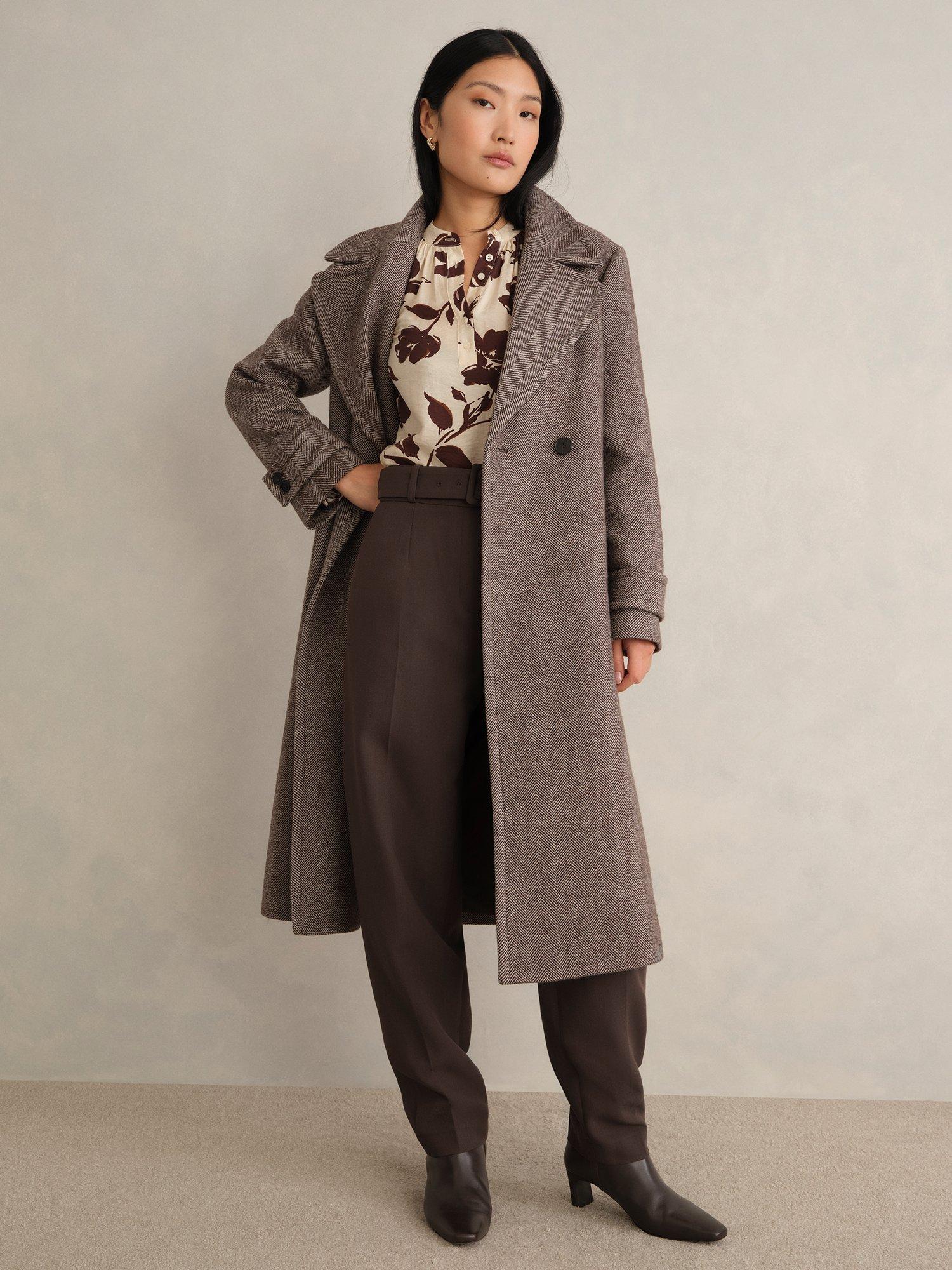 Product image 5 of 5, which shows Hobbs Trina Barrel Leg Tailored Trousers, Deep Brown, 10
