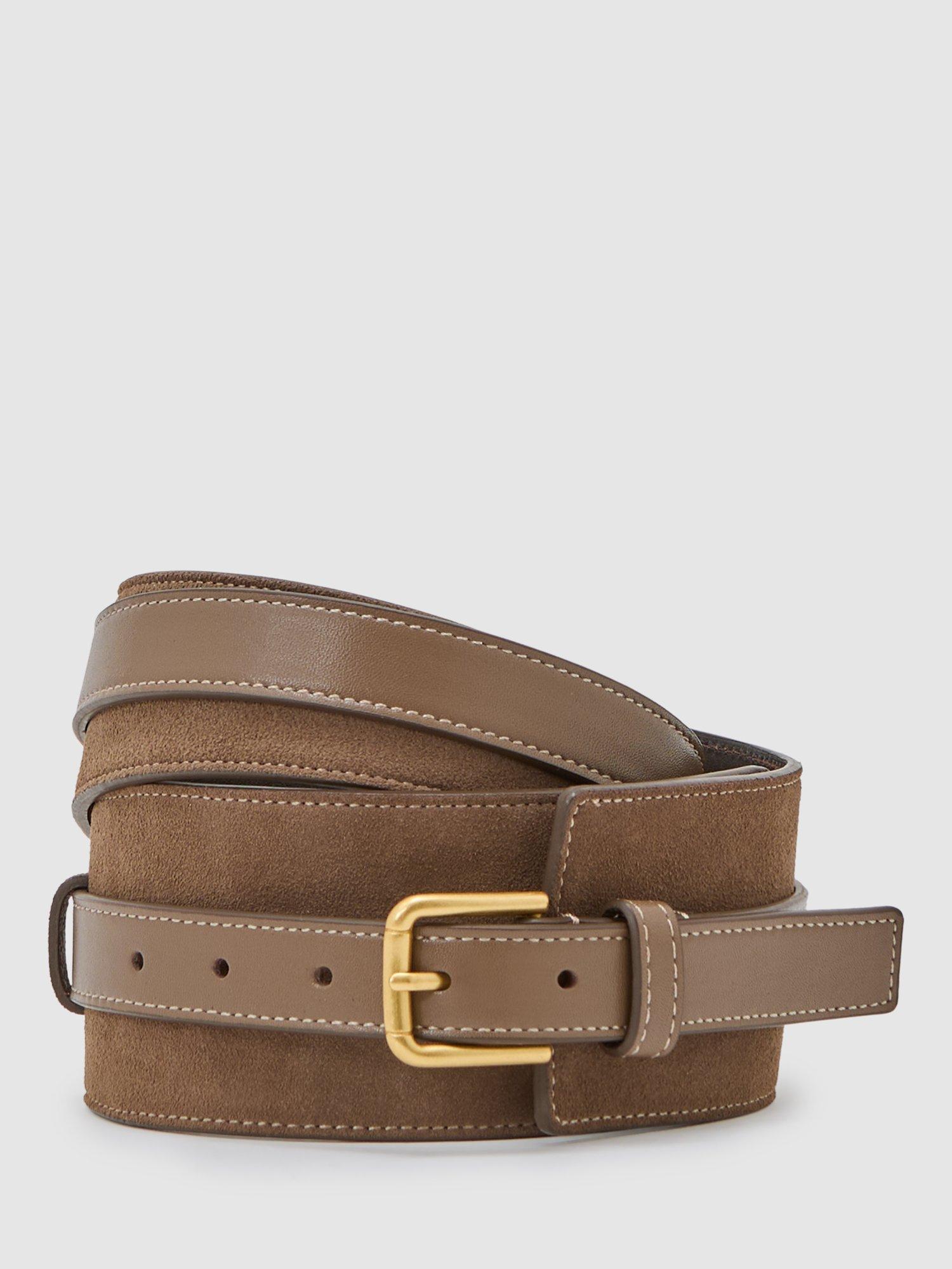 Product image 1 of 4, which shows Reiss Beatrix Pure Leather Obi Belt, Taupe, S