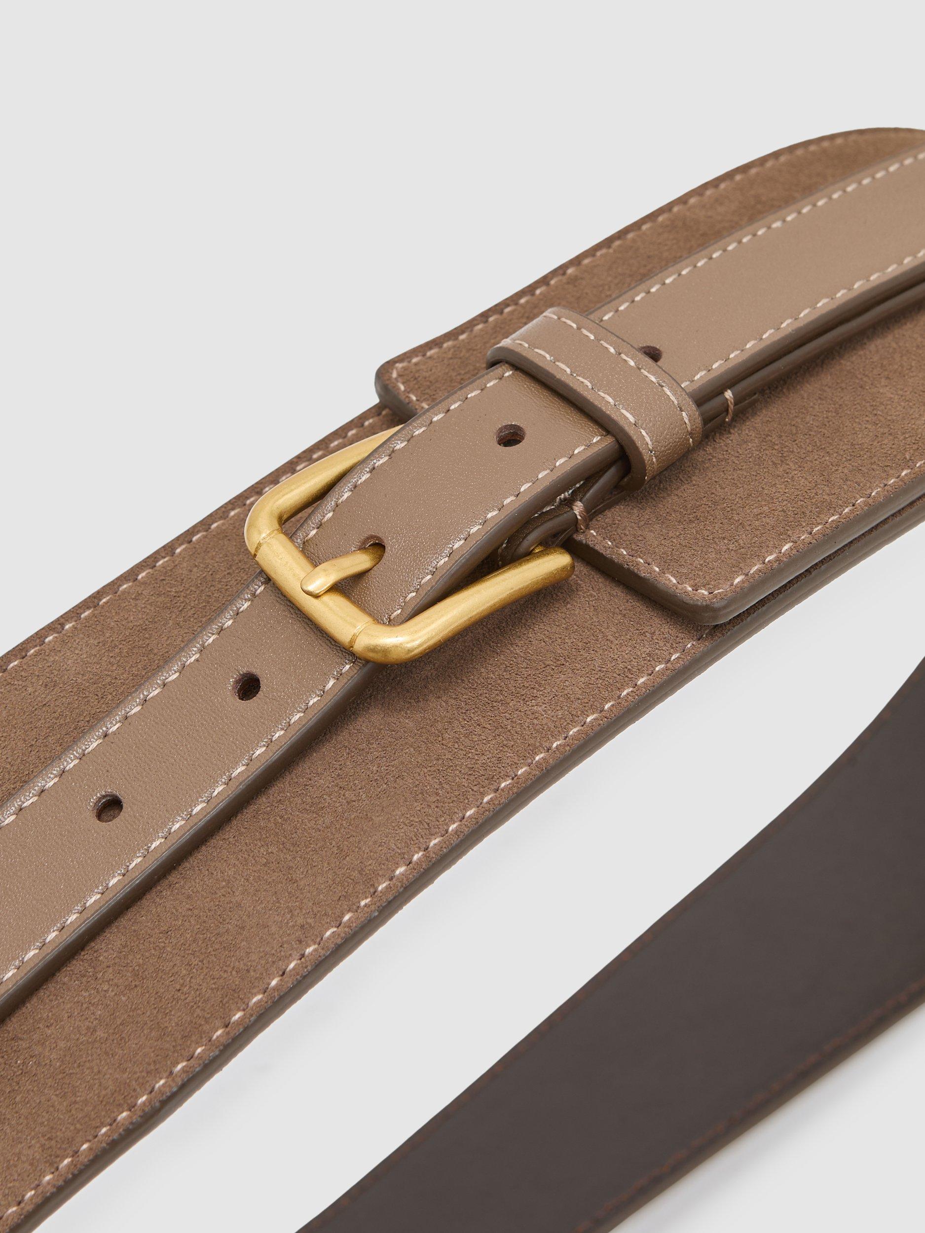 Product image 4 of 4, which shows Reiss Beatrix Pure Leather Obi Belt, Taupe, S