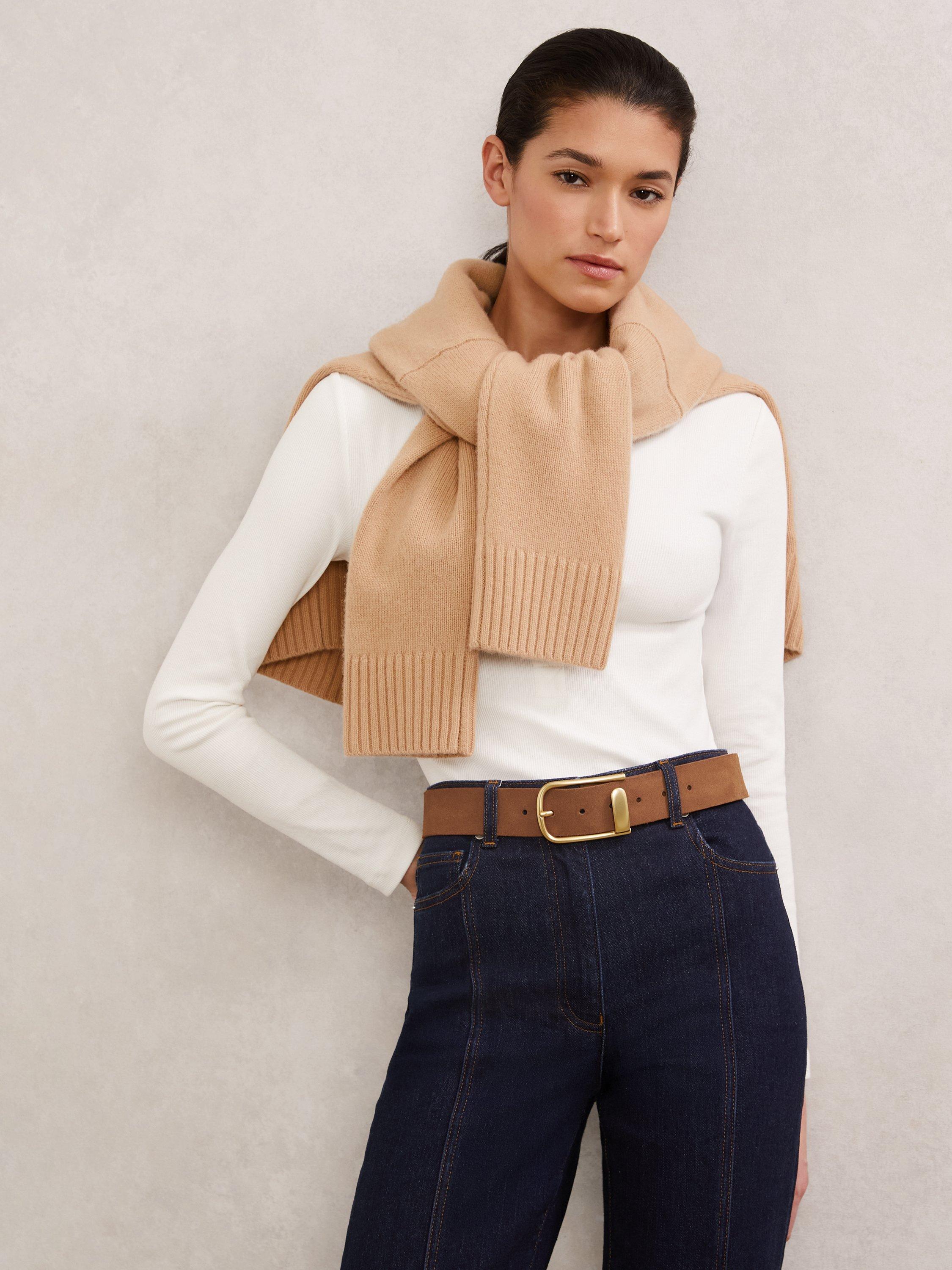 Product image 2 of 4, which shows Reiss Iyla Pure Suede Belt, Tan, XS