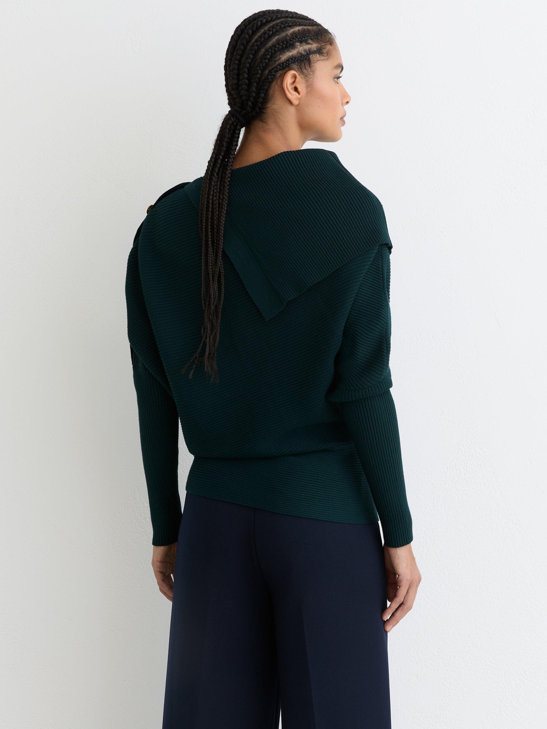 Product image 2 of 5, which shows Reiss Lexi Button Detail Jumper, Teal Blue, XS
