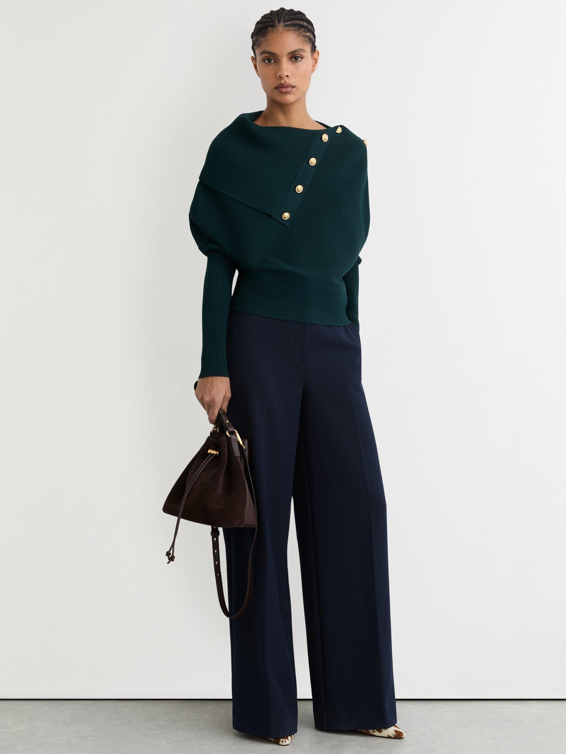 Product image 4 of 5, which shows Reiss Lexi Button Detail Jumper, Teal Blue, XS