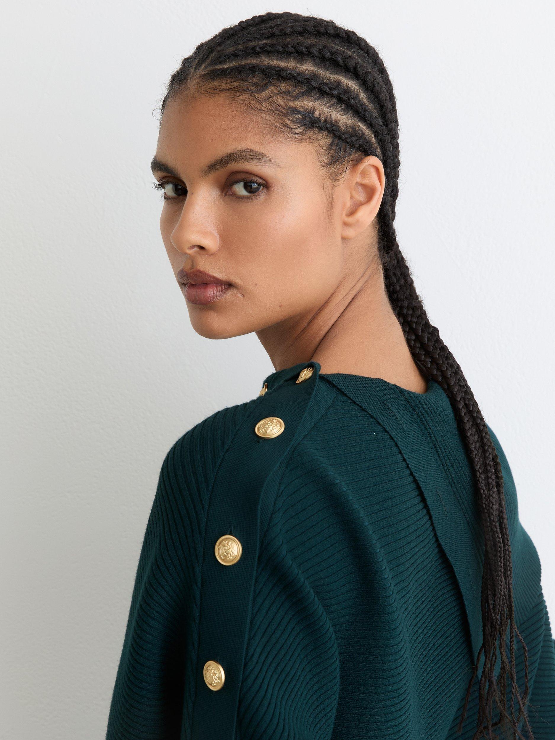 Product image 5 of 5, which shows Reiss Lexi Button Detail Jumper, Teal Blue, XS