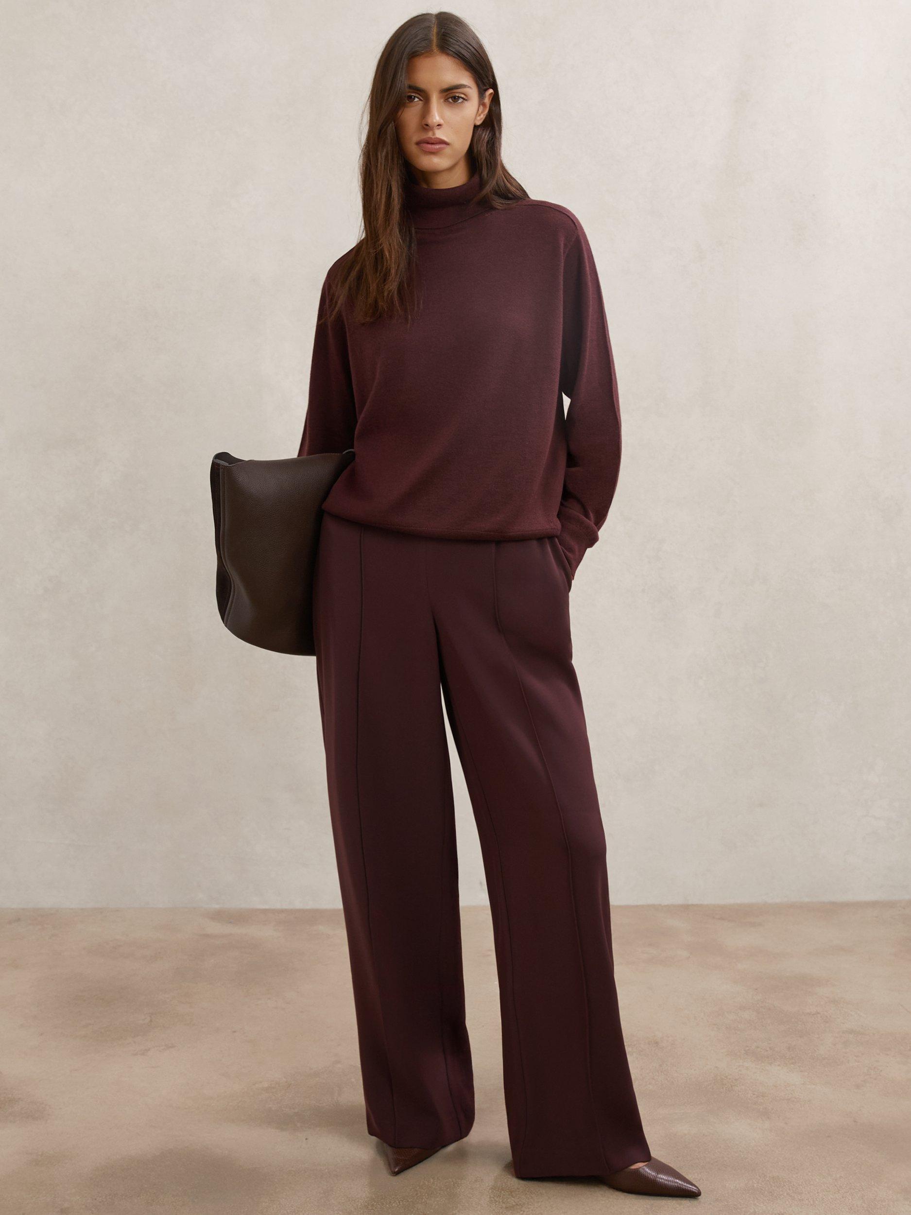 Product image 1 of 5, which shows Reiss Wendy Roll Neck Pure Wool Jumper, Burgundy, XS