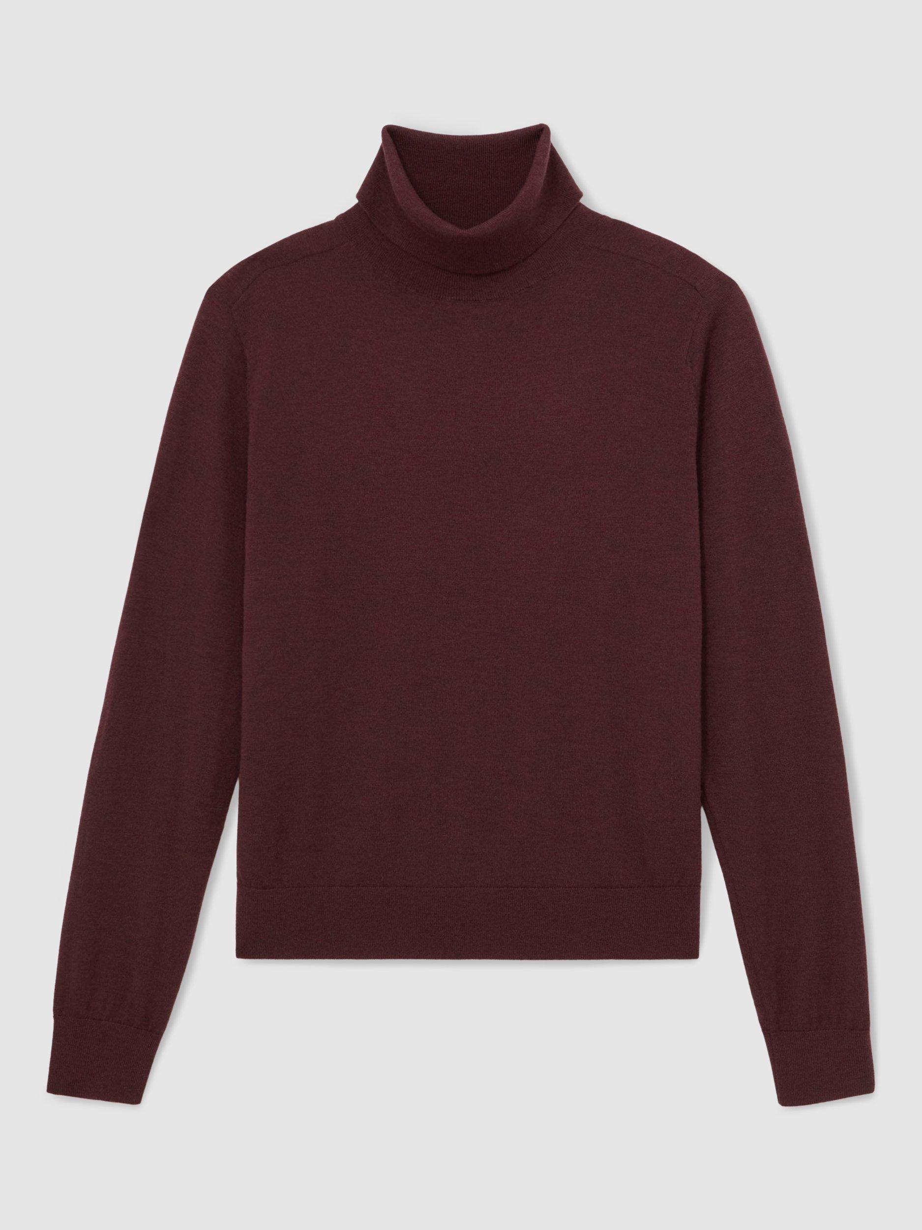 Product image 3 of 5, which shows Reiss Wendy Roll Neck Pure Wool Jumper, Burgundy, XS