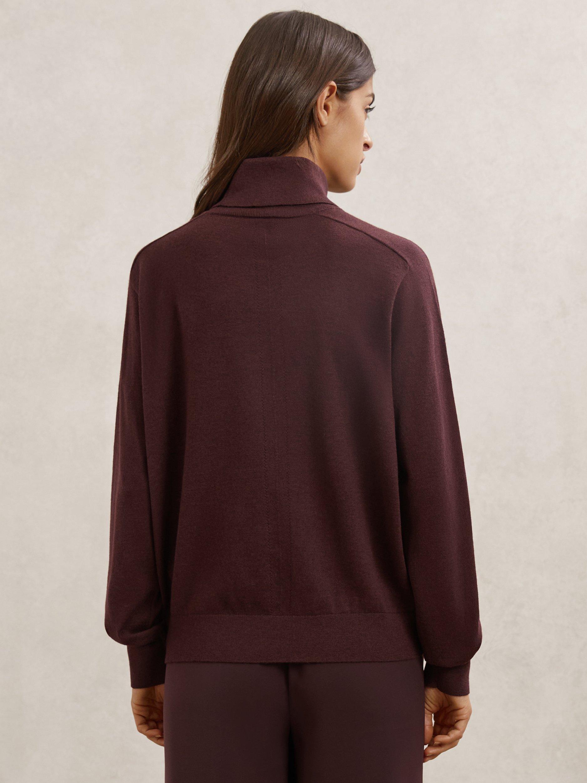 Product image 5 of 5, which shows Reiss Wendy Roll Neck Pure Wool Jumper, Burgundy, XS
