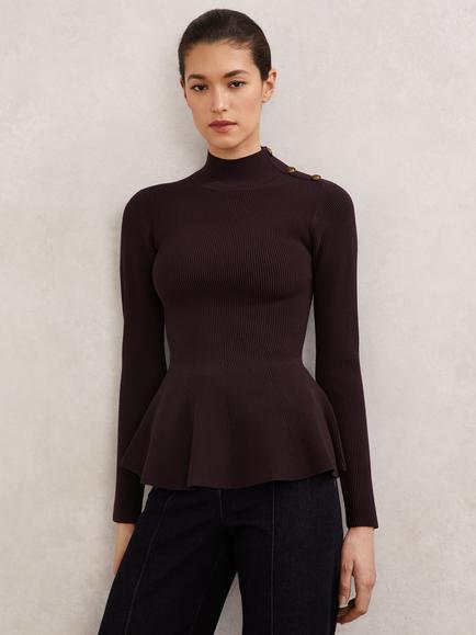 Reiss Isabella Button Shoulder Jumper, Burgundy, Burgundy