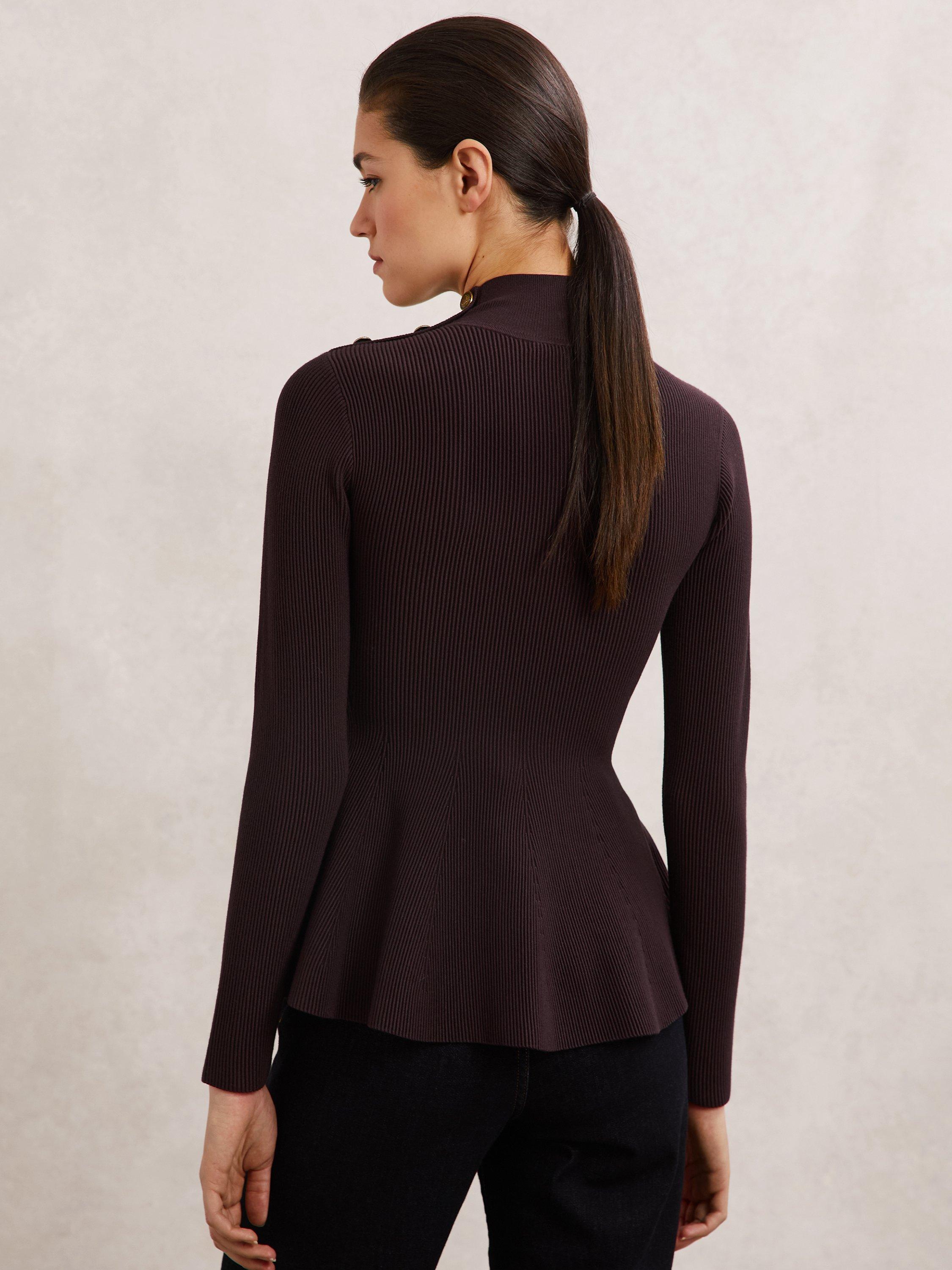 Product image 2 of 5, which shows Reiss Isabella Button Shoulder Jumper, Burgundy, XS