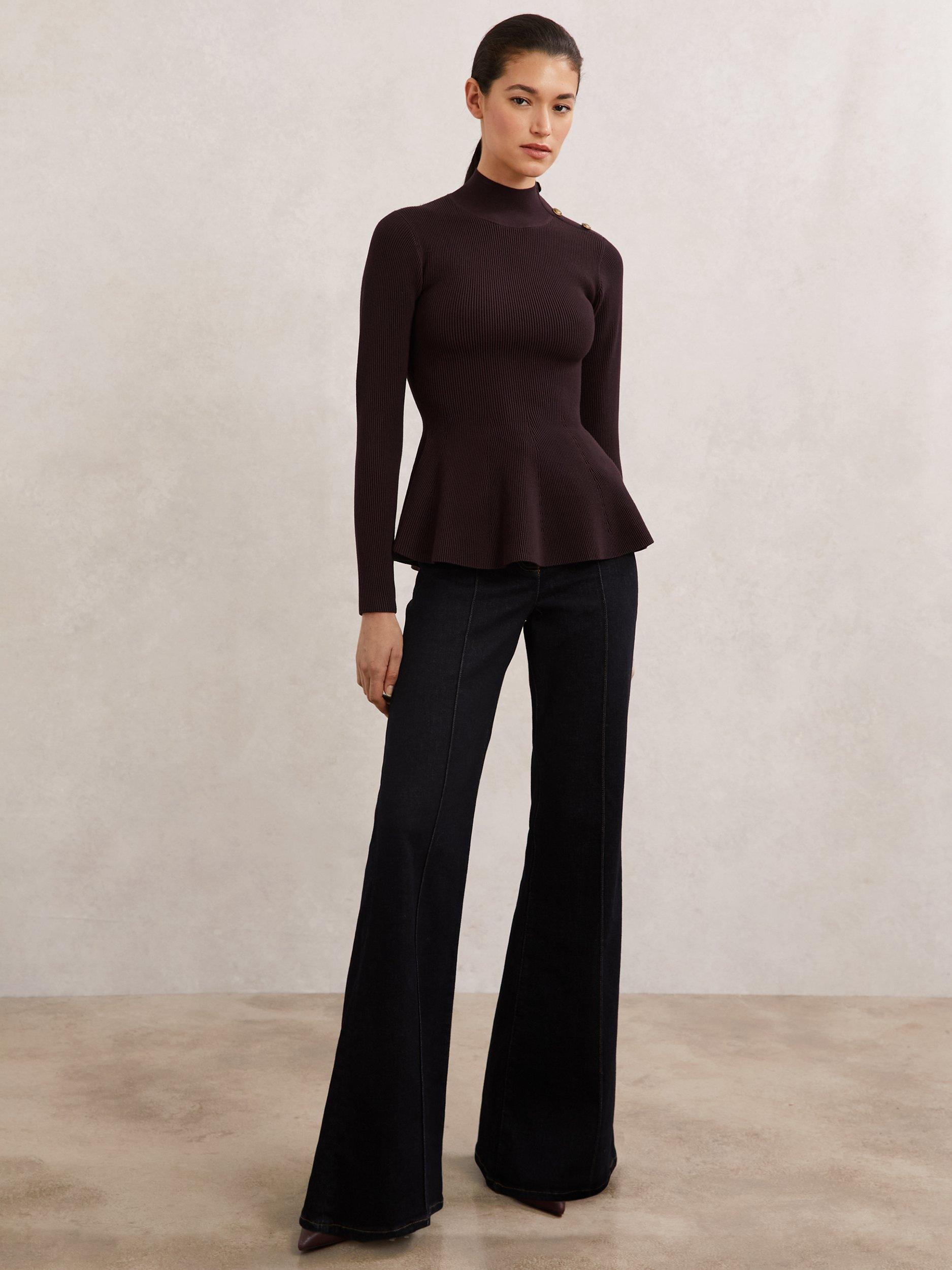 Product image 4 of 5, which shows Reiss Isabella Button Shoulder Jumper, Burgundy, XS