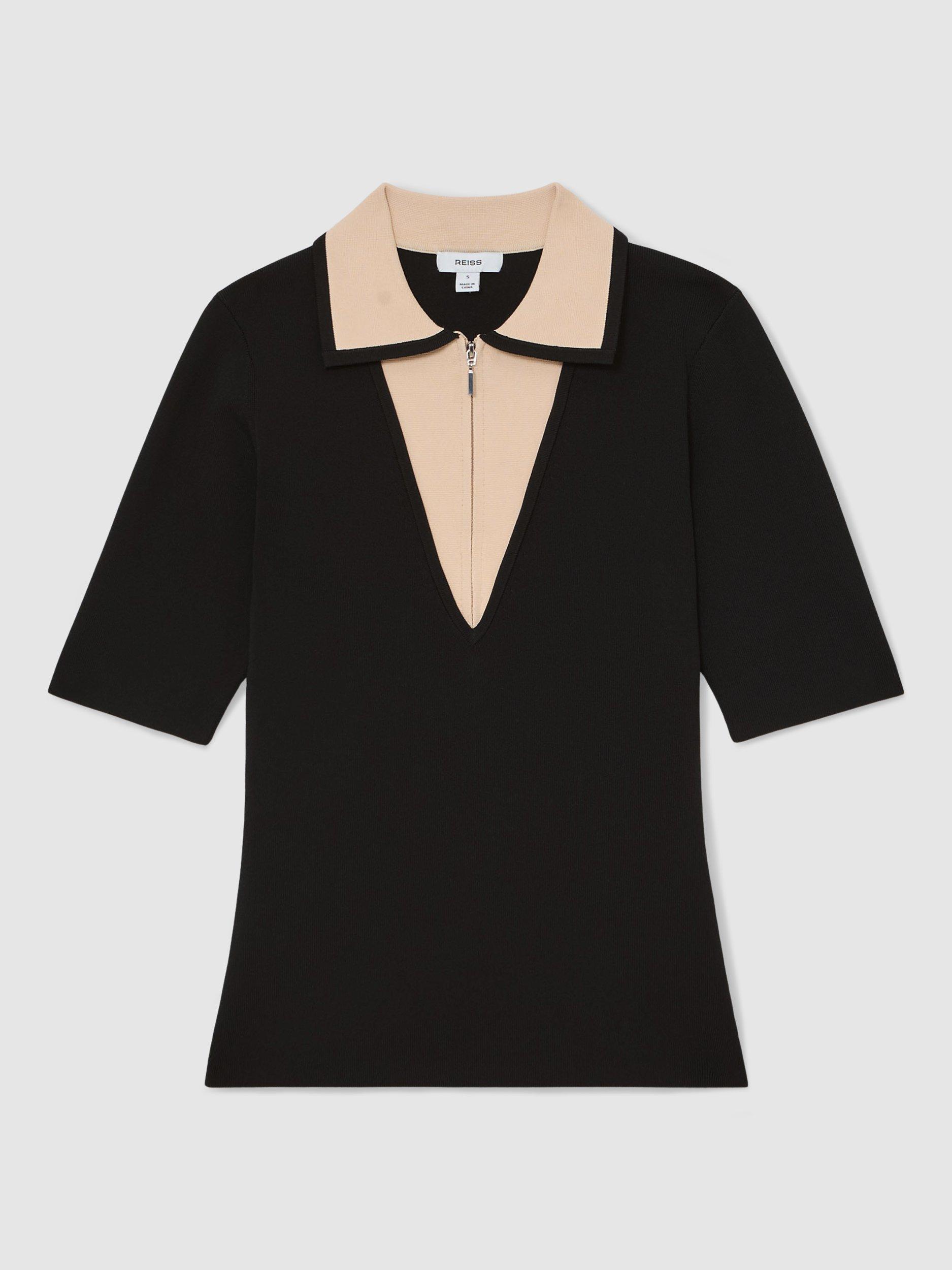 Product image 3 of 5, which shows Reiss Stella Colour Block Top, Black/Ivory, XS