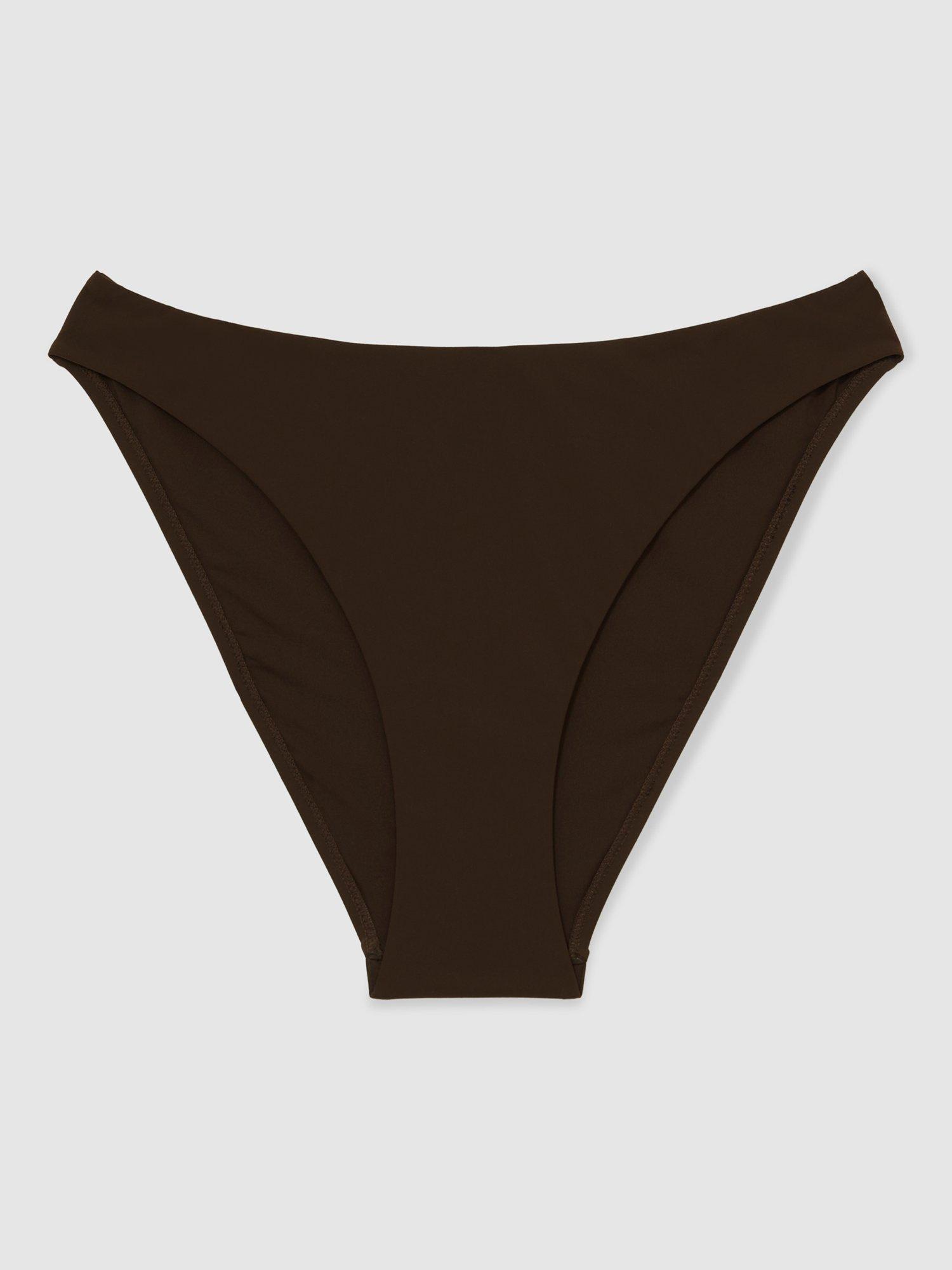 Product image 3 of 5, which shows Reiss Carina High Leg Bikini Bottoms, Chocolate, 6