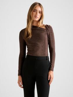 Forever New Roma Glitter Asymmetric Neck Top, Dark Bronze, Dark Bronze