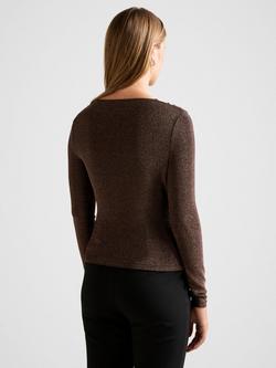 Forever New Roma Glitter Asymmetric Neck Top, Dark Bronze - view 2, Dark Bronze