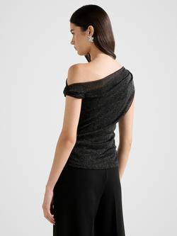 Forever New Rylee Tipped Shoulder Glitter Top, Gunmetal Glitter - view 2, Gunmetal Glitter