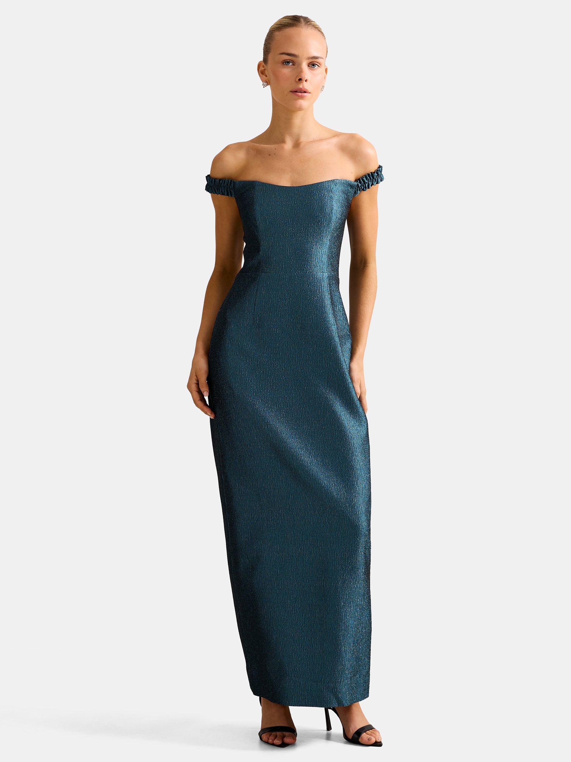 Forever New Mindy Bardot Neck Ruffle Midi Dress, Green