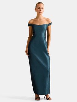 Forever New Mindy Bardot Neck Ruffle Midi Dress, Green, Green