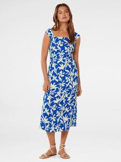 Forever New Tasmin Floral Ruched Waist Midi Dress, Blue/Multi, Blue/Multi