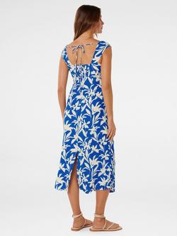 Forever New Tasmin Floral Ruched Waist Midi Dress, Blue/Multi - view 2, Blue/Multi