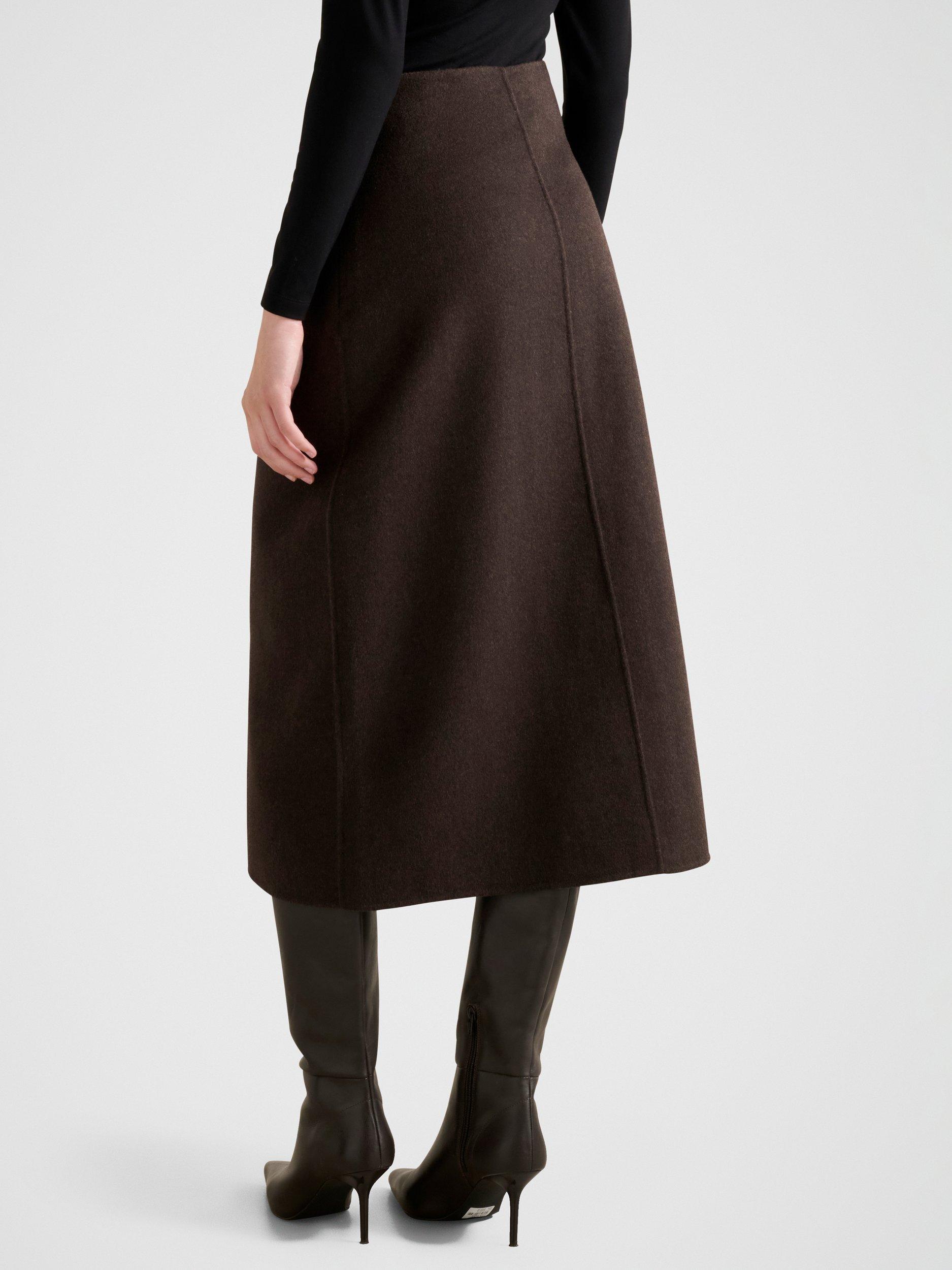 Product image 2 of 5, which shows Forever New Amara Felled Wool Rich Circle Skirt, Chocolate Set, 4