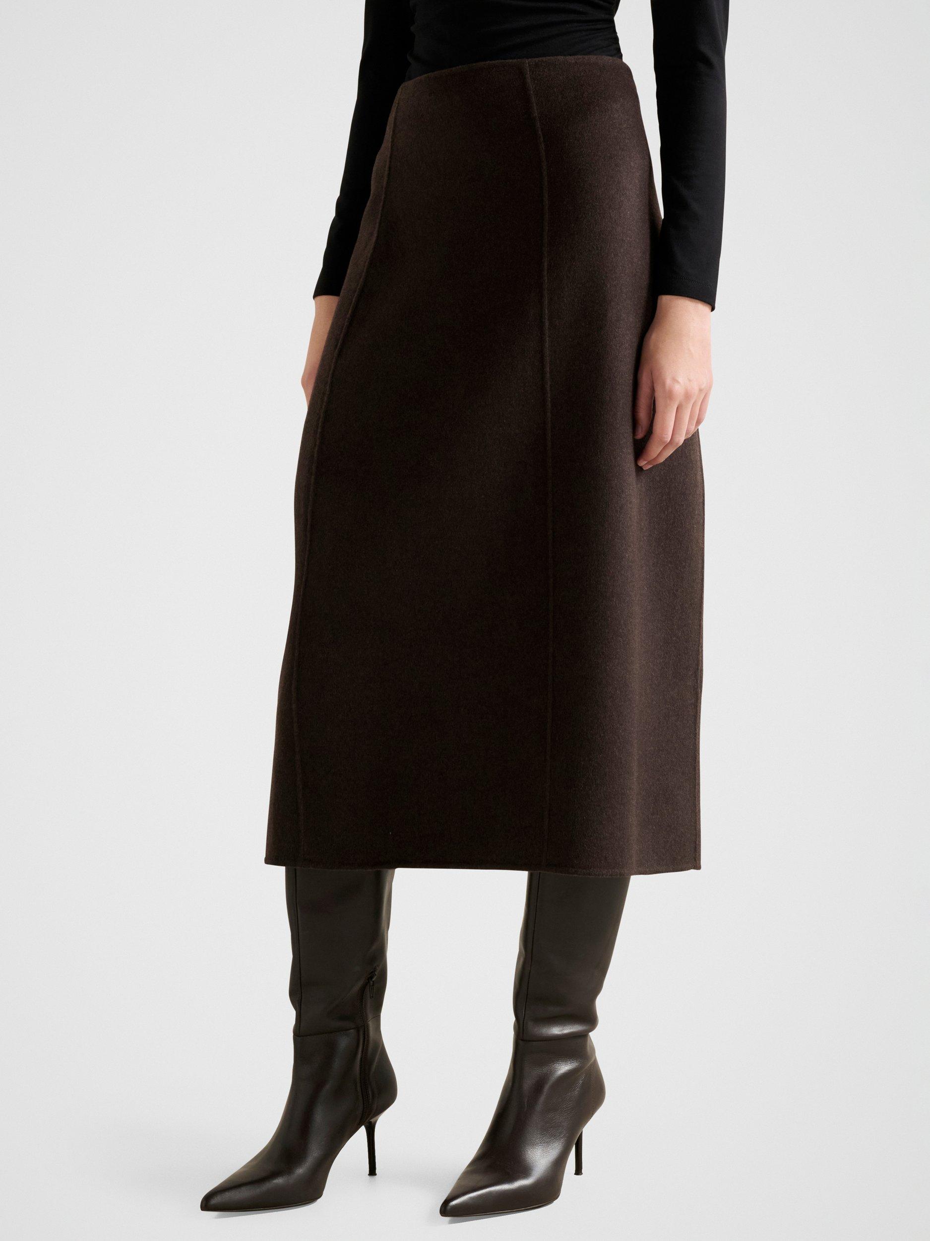 Product image 3 of 5, which shows Forever New Amara Felled Wool Rich Circle Skirt, Chocolate Set, 4