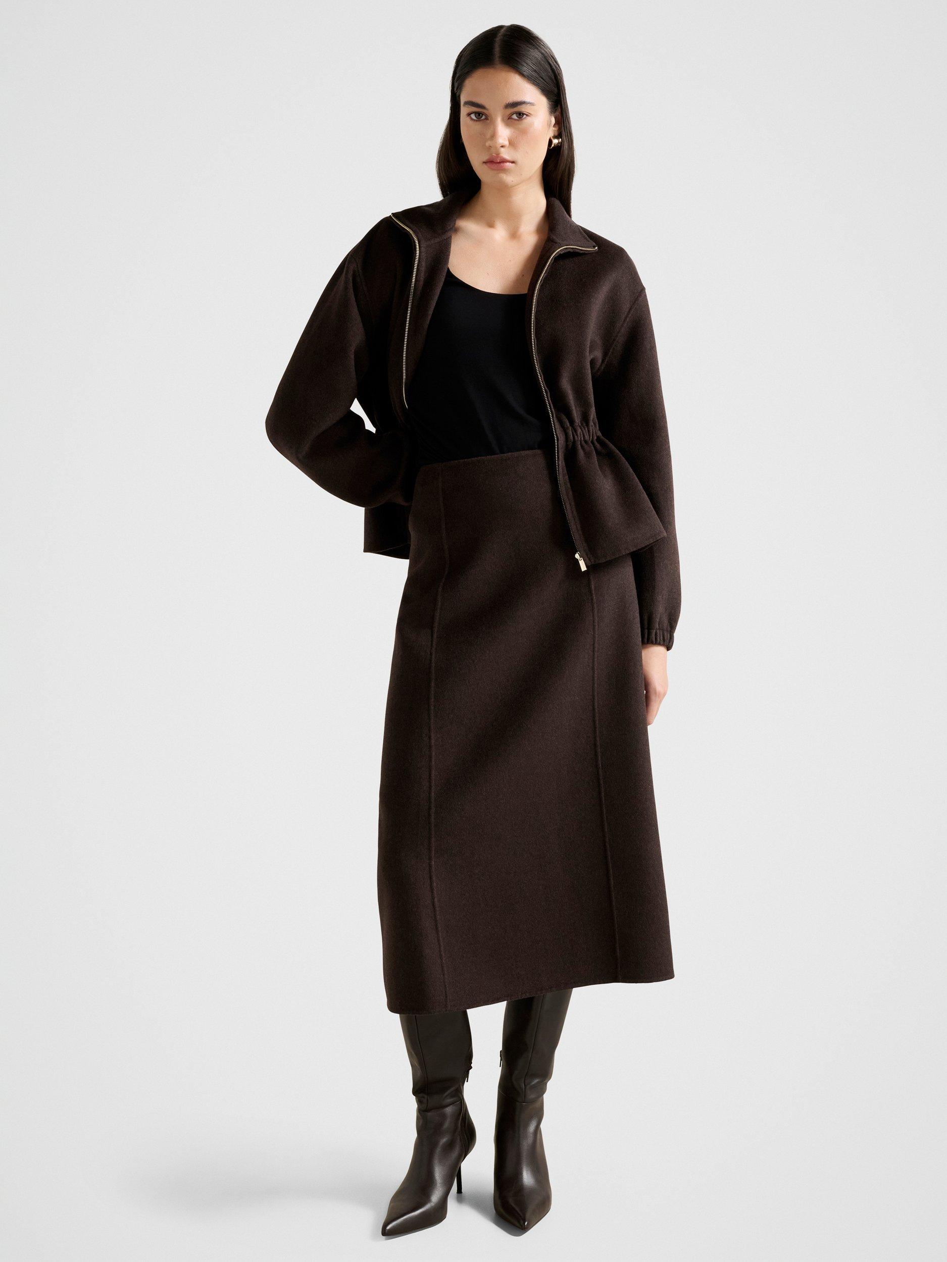 Product image 5 of 5, which shows Forever New Amara Felled Wool Rich Circle Skirt, Chocolate Set, 4