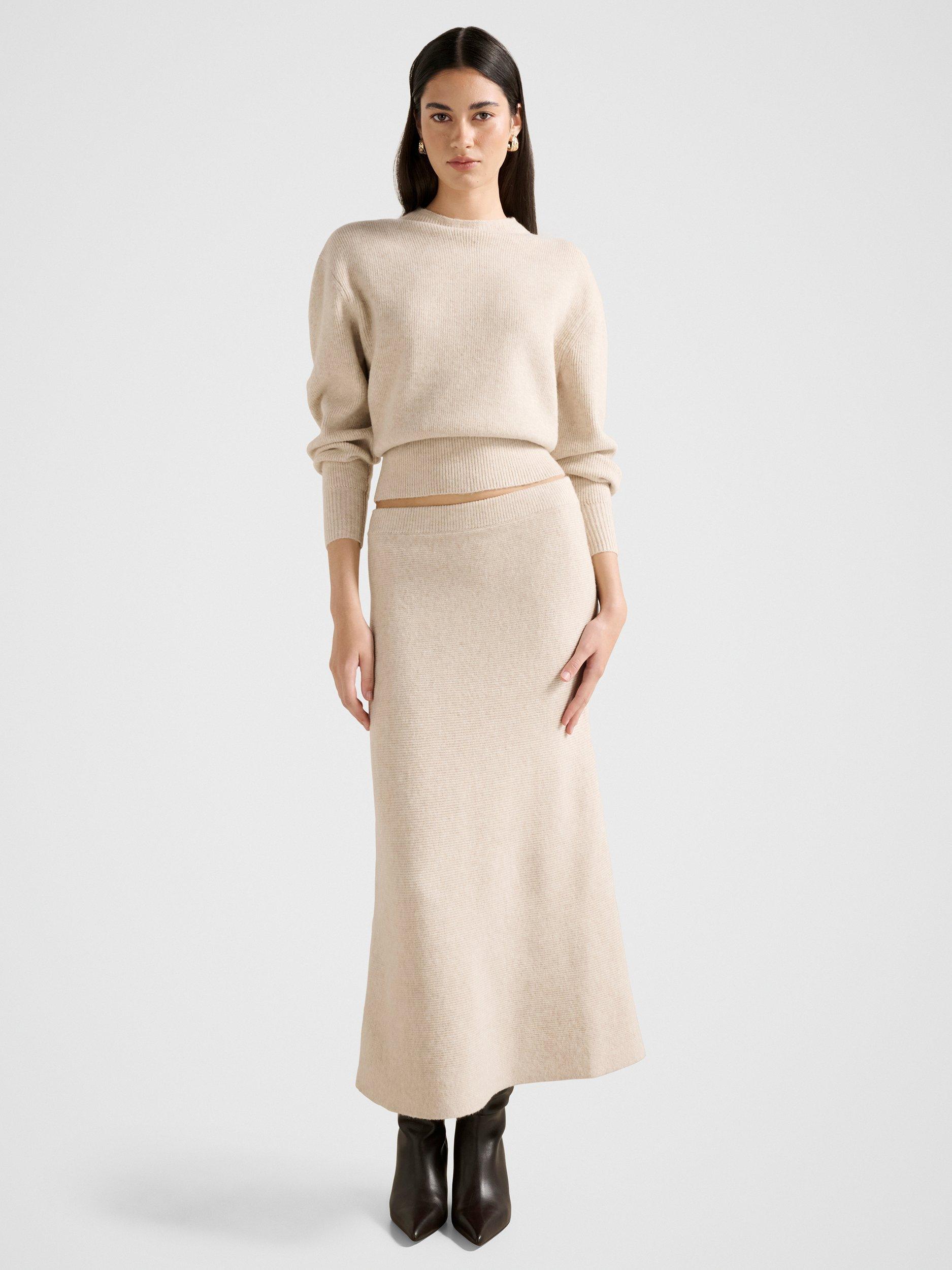 Product image 5 of 5, which shows Forever New Cora Knitted Midi Skirt, Oat Co-ord, L