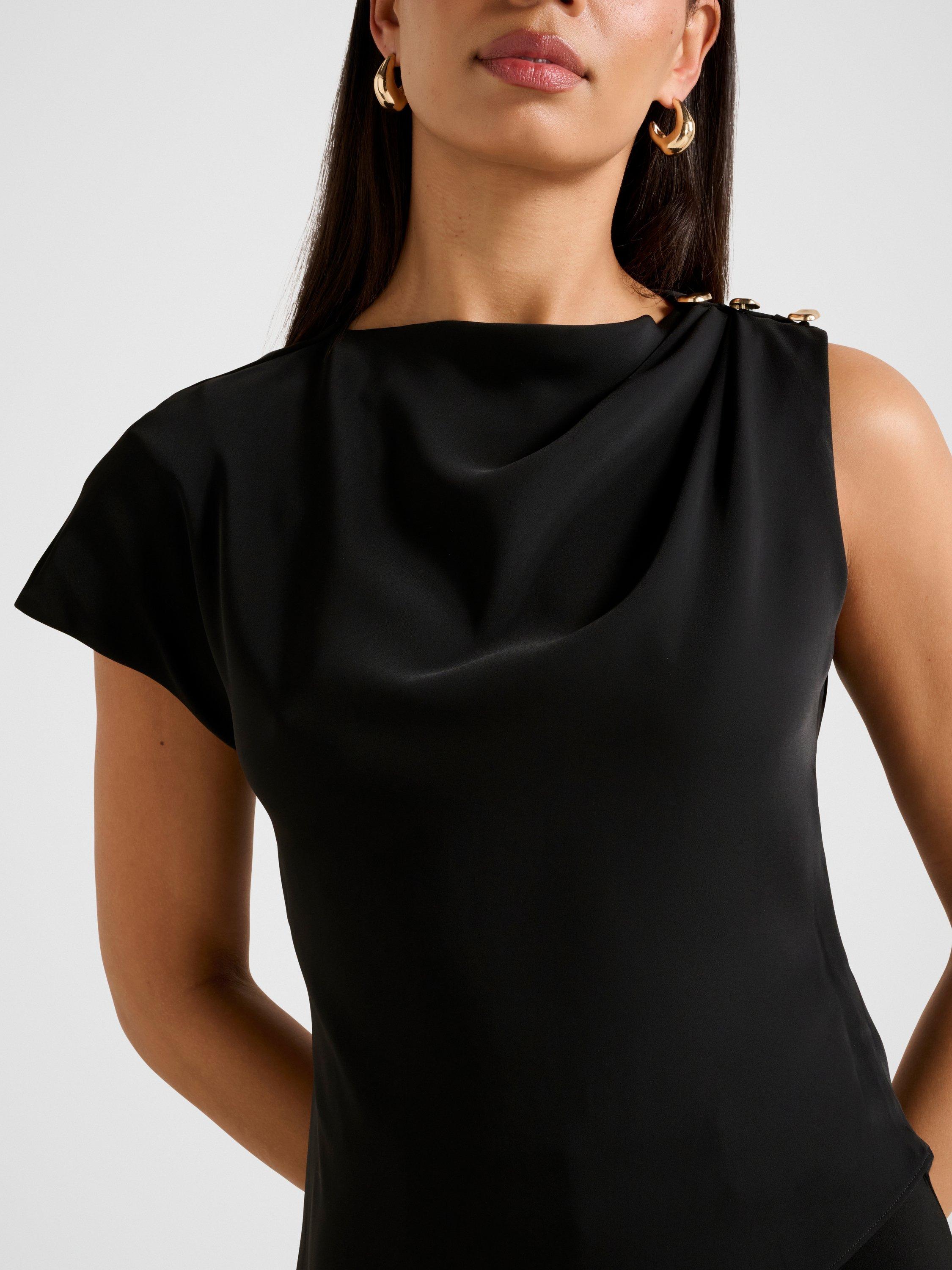 Product image 4 of 5, which shows Forever New Aubery Asymmetric Draped Top, Black, 4