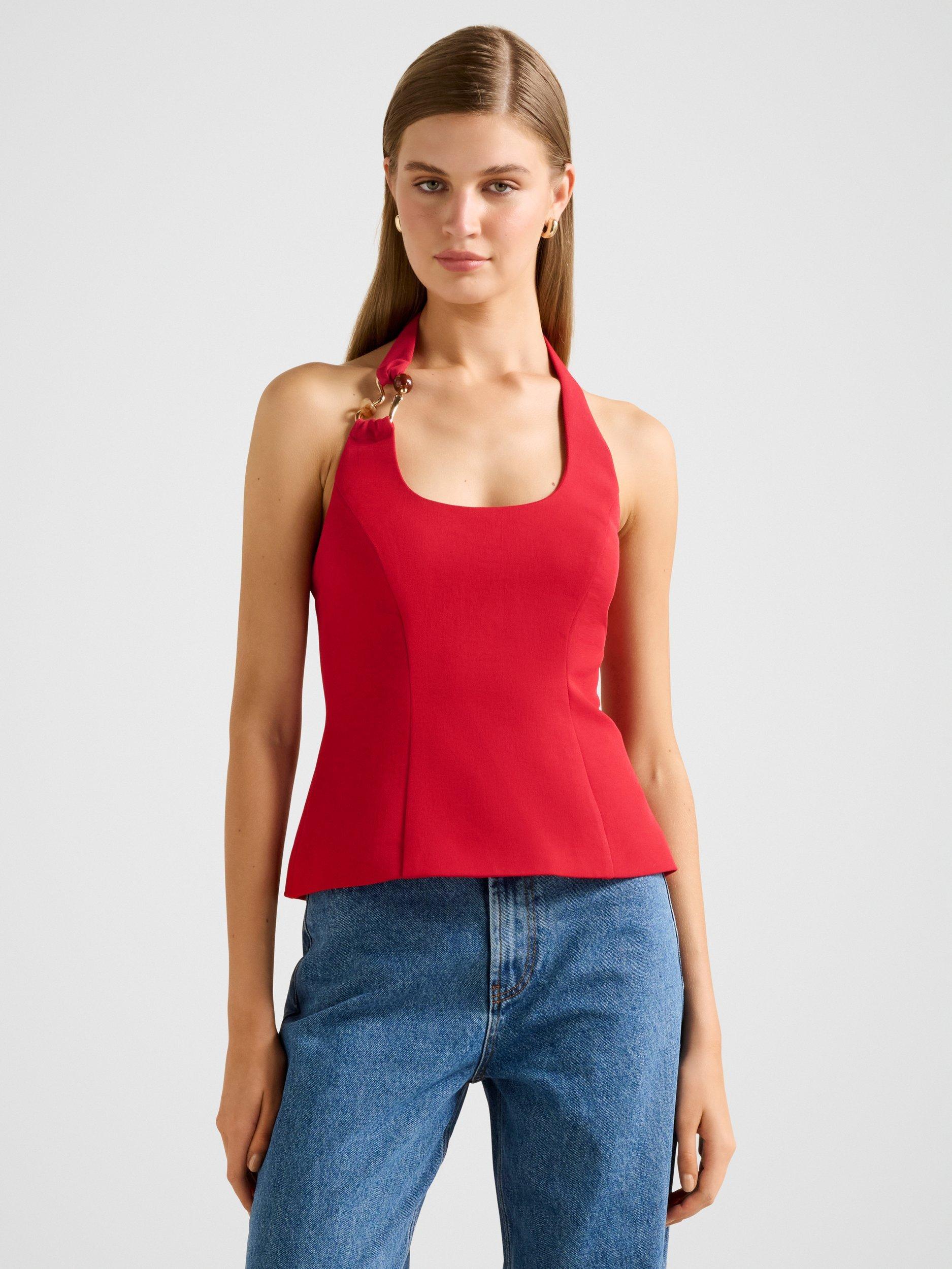 Product image 1 of 5, which shows Forever New Dina Hardware Detail Top, Equestrian Red, 4