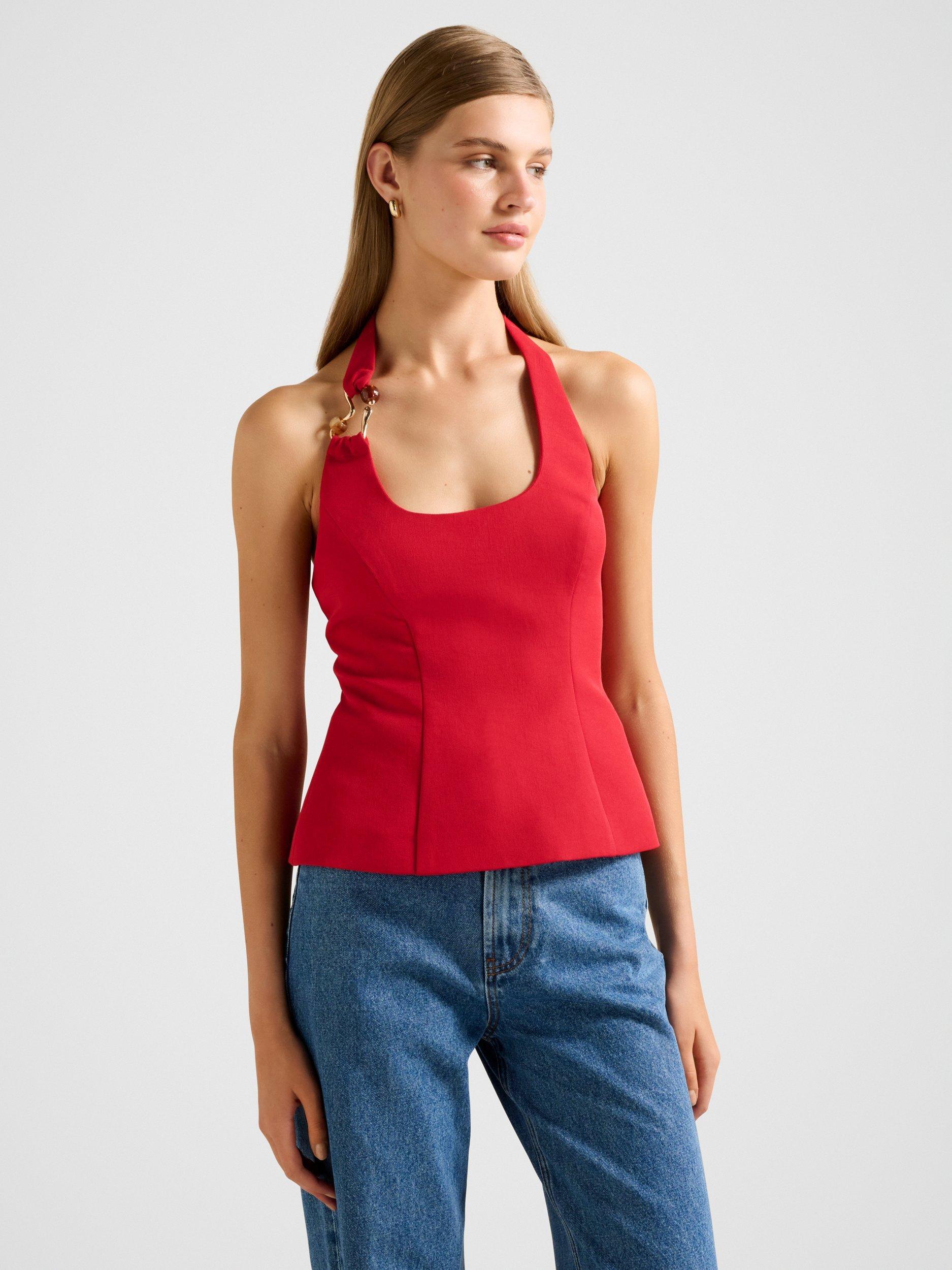 Product image 3 of 5, which shows Forever New Dina Hardware Detail Top, Equestrian Red, 4
