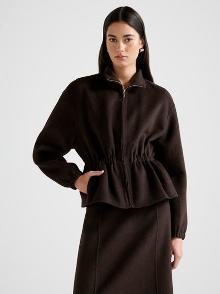 Forever New Amara Elastic Waist Wool Rich Jacket, Chocolate Set, Chocolate Set