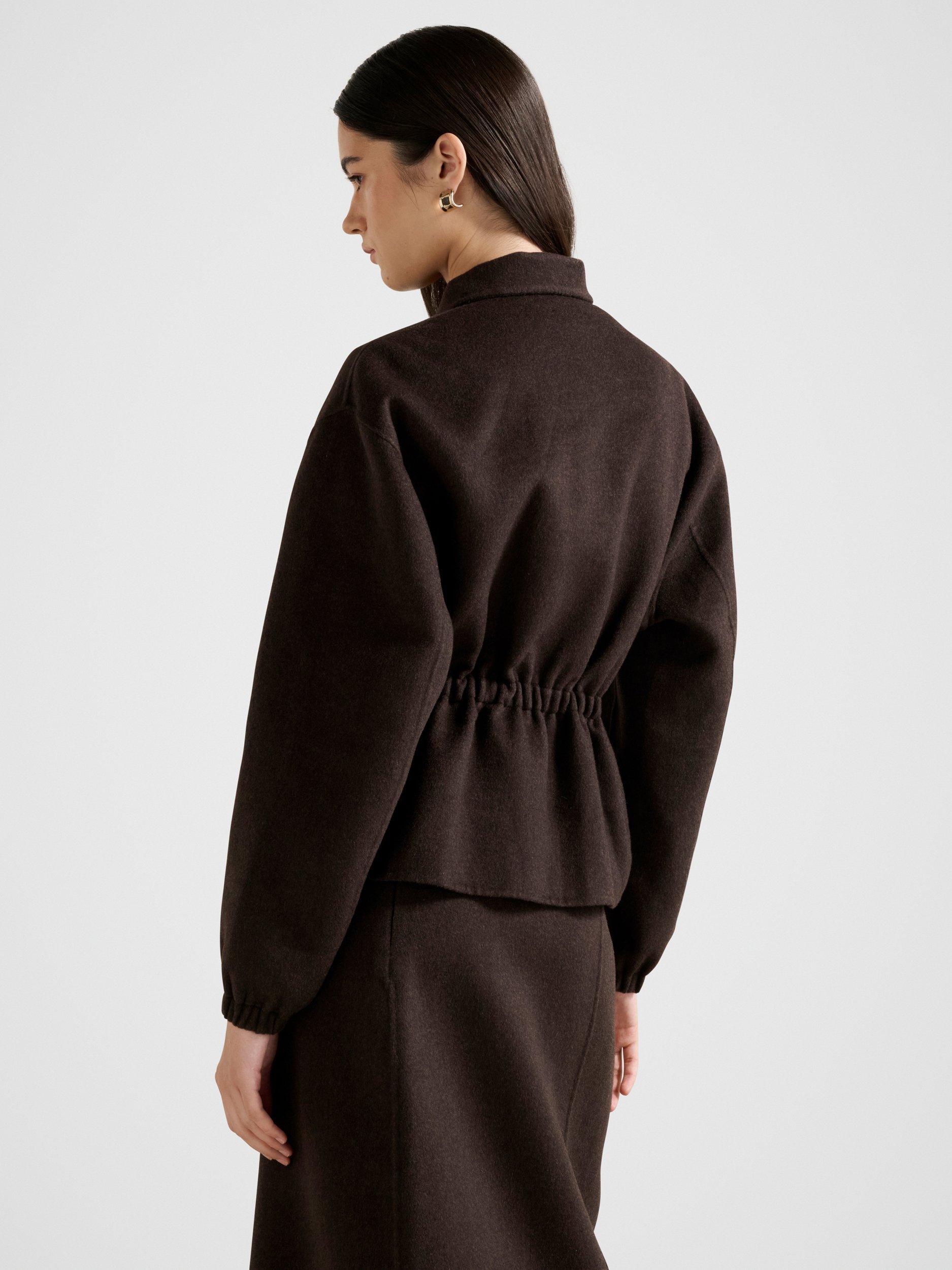 Product image 2 of 5, which shows Forever New Amara Elastic Waist Wool Rich Jacket, Chocolate Set, 4