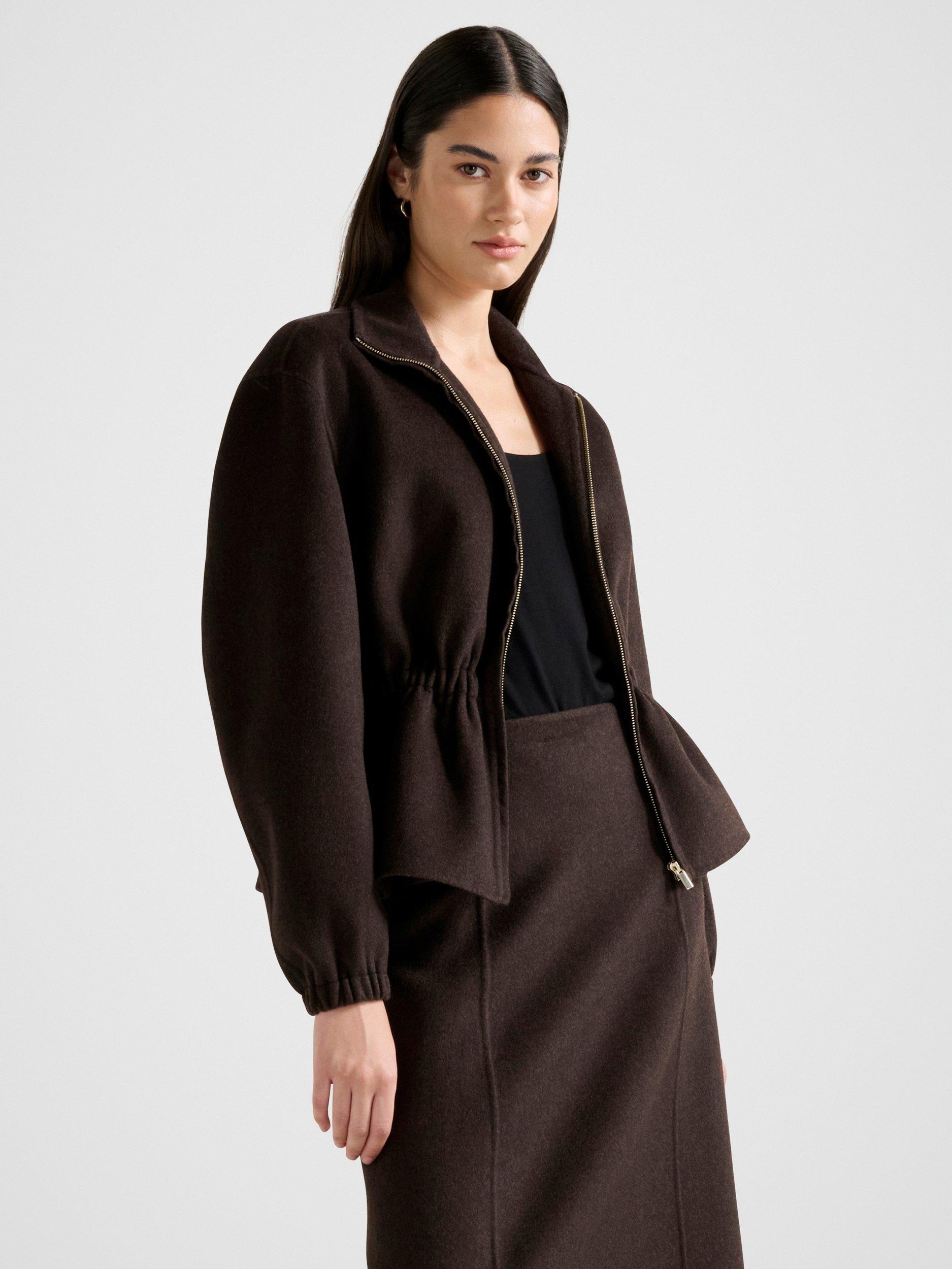 Product image 3 of 5, which shows Forever New Amara Elastic Waist Wool Rich Jacket, Chocolate Set, 4